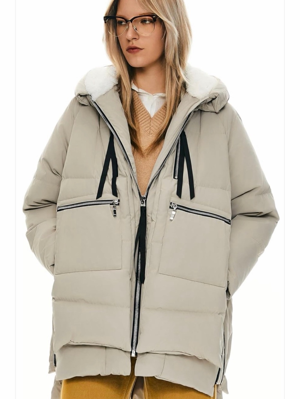Orolay Women's Cream PufferThickened Down Jacket with Hood Size M (US 8-10)